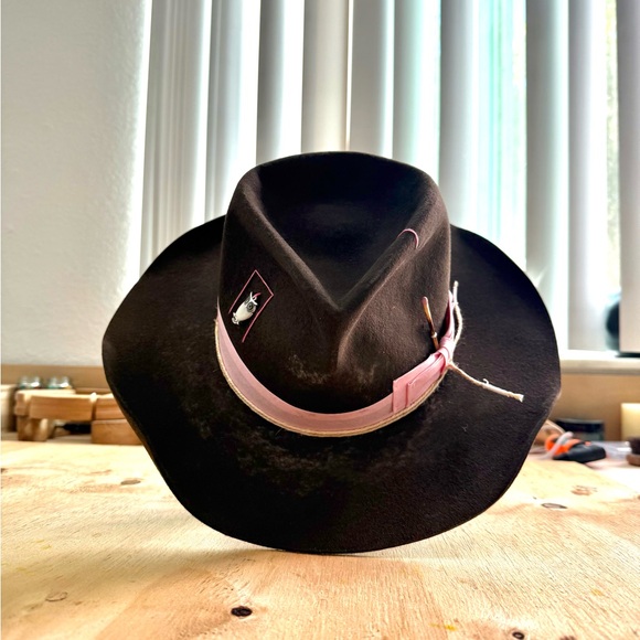 Stylish Brown Fedora Hat with Pink Accent
